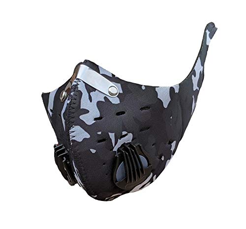 Máscara de camuflaje a prueba de polvo, anticontaminación con filtro de carbón activado, 2 válvulas, camuflaje al aire libre, unisex, para correr, ciclismo, ciclismo, bicicleta, máscara facial (negro)