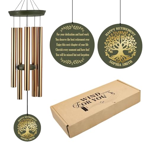 Image of ASTARIN Personalized Happy Retirement Large Wind Chimes, Tree of Life Retirement Wind Spinner Gift for Women /Men Teacher Coworker 2026, Going Away Farewell Gifts