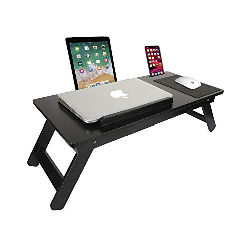 aaRF Laptop Table for Home Foldable Adjustable a with Glass top Tablet Dock Stand & Mobile Holder | Study Table| Mouse Pade (Black Holder 2)