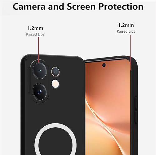 Image of SBMS Silicone Back Cover Case for Vivo V60 /T4 Pro /V60e 5G | Soft Micro-Fibre Lining Inside | Magsafe Print On Back Side Camera Protection Bump | Shockproof Case for Vivo V60 (Magsafe Print Big Black)