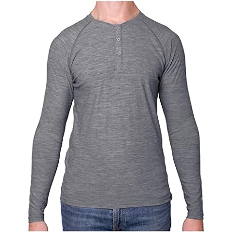 MERIWOOL Men's Base Layer Long Sleeve Henley - Lightweight Merino Wool Thermal, Gray Heather, Medium Cover