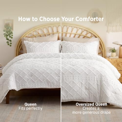 Image of Bedsure King Comforter Set - White Comforter, Boho Tufted Distressed Vintage Bedding for Kids, 3 Pieces Farmhouse-Style Bed Set for All Seasons, Fluffy Soft Bedding with 2 Pillow Shams