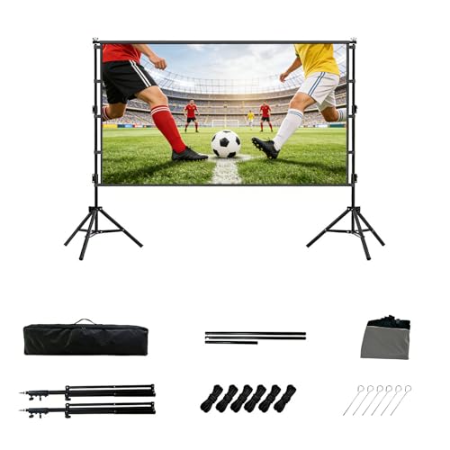 Btgghytr Portable Projector Screen with Double Tripod, 160° Wide Angle Daylight Viewing Outdoor Projection Curtain with Carry Bag, 16:9 Projection Screen for Home Theater Backyard