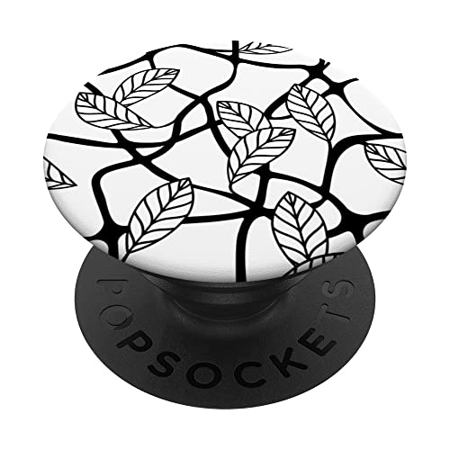 Diseño de hojas decorativas en blanco y negro PopSockets PopGrip Intercambiable Cover