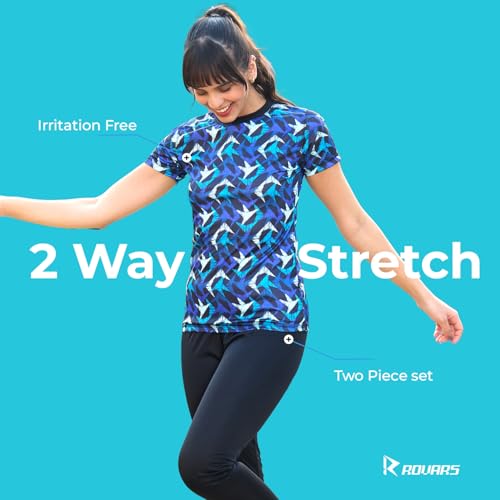 Image of ROVARS RRovars Poly Jersey Two Piece Women Swimwear Printed Swim Top with Plain Legging