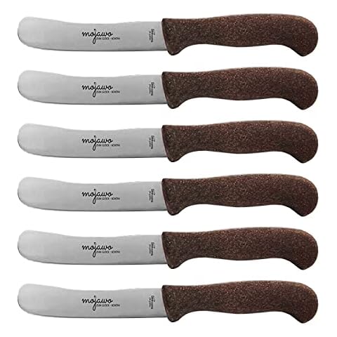 Mojawo 6 Stück Scharfes Bio Frühstücksmesser Buckelsmesser Buttermesser Brötchenmesser Rostfreie Qualität 'Made in Solingen' biologisch abbaubarer Kunststoff Cover