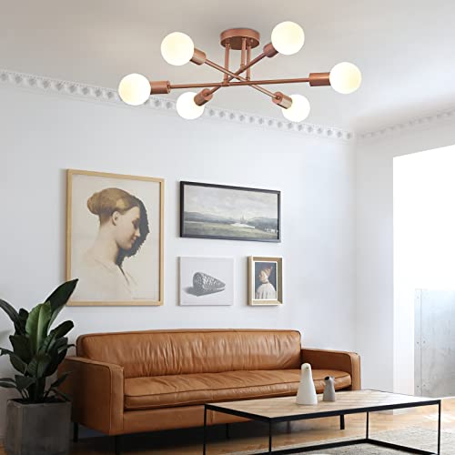 Hyh-Bulb 6-Light Modern Sputnik Chandelier Industrial Ceiling Light Fixture For Bedroom Dining Room Kitchen Office, Rose Gold #TOP5