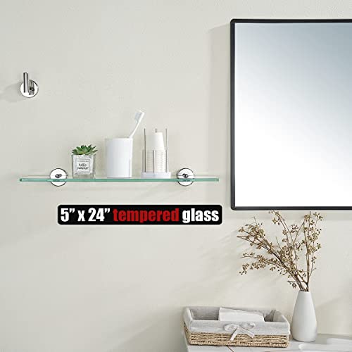 Jqk Bathroom Glass Shelf Chrome, Tempered Glass Shower Storage 24 By 5 Inches, 304 Stainless Steel Polished Chrome Wall Mount, Tgs101L24-Ch #TOP2