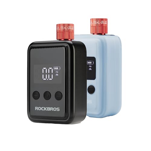 ROCKBROS Tiny Bike Pump HW-140 with Gauge 2 pack Max 150 PSI Electric Mini Pump with Protective Silicone Cover Fully Charged Inflate 1x 700*25C Tire Hose for Mountain/Road/Electric Bike MTB Balls
