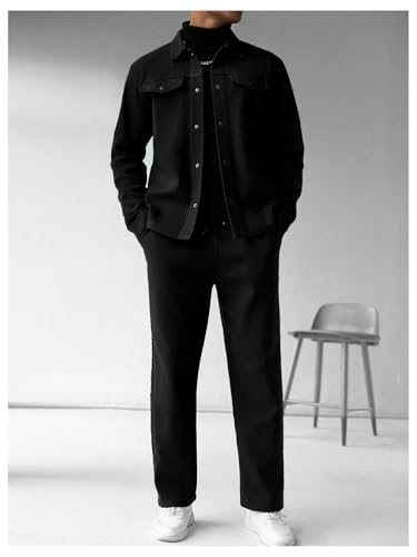 SOLY HUX Men's Jacket Suit Set 2 Piece Casual Outfits Long Sleeve Button Down Shirt Jackets Pants Clothes4