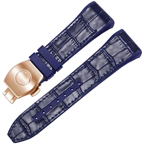 Bracelet de montre pour Franck Muller V45 bleu 28 mm en cuir véritable