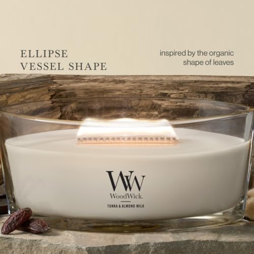 Image of WoodWick Tonka & Almond Milk Gifts for Women and Men, 16 oz Ellipse Candle with Crackling Wick
