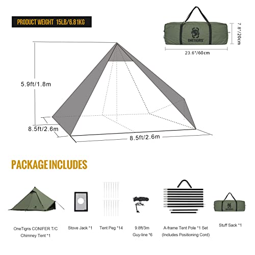 Onetigris Conifer Canvas Tent With Stove Jack, Teepee Hot Tent With Snow Skirt For Tent Stove Winter Camping #TOP2