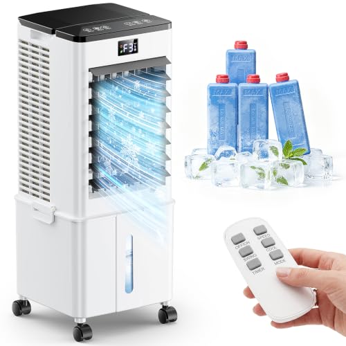 Portable Air Conditioner with Auto Oscillation Powerful Cooling Portable AC Unit 1-12H Timer 10L Removable Water Tank 4 Ice Boxes Remote Control Touch Display Air Cooler For Home(Black)