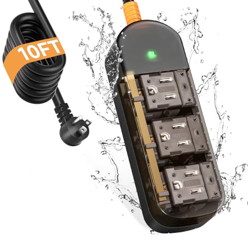 Outdoor Power Strip Weatherproof 10 FT Extension Cord Waterproof Surge