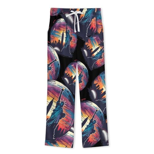 New York City Skyline Baseball Men Pajamas Set Sleepwear Long Sleeve Pajama Tops And Pants Loungewear PJS4