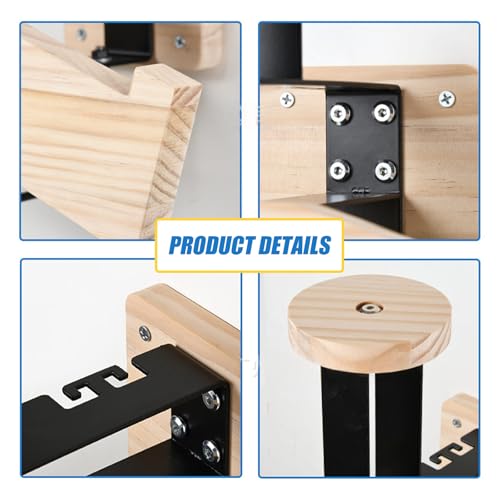 Support de vélo bois mural gain de place avec rangement pour casque