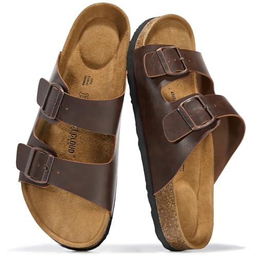 Image of Project Cloud Mens Sandals, 100% Genuine Leather Mens Slides (Heritage) | Memory Foam Insole & Cork Footbed Slides for Men Footwear Non Slip Summer Sandals for Men & Lightweight Sandals Men