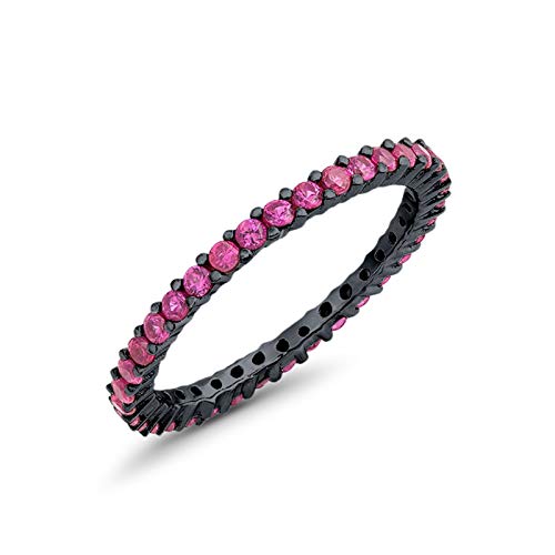 Blue Apple Co. Full Eternity Stackable Wedding Band Ring Black Tone Simulated Ruby Cubic Zirconia 925 Sterling Silver Size-11