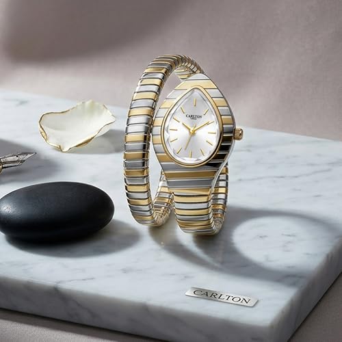 Image of Carlton London Embrace Analog Watch for Women, Snake Design Bracelet, 34.5 mm Dial, Quartz Movement, 30M Water Resistant