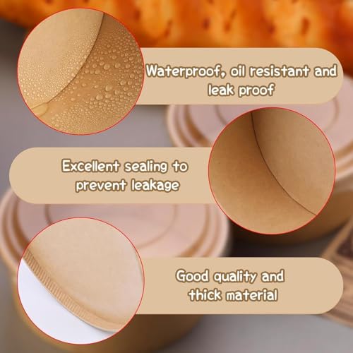 Image of 750 ML Round Brown Paper Food Container with Lids, Disposable Take Out Storage Box for Hot /Cold Foods, Party Supplies for Soup, Salad, Dessert, Pasta, Noodles (20 pcs)