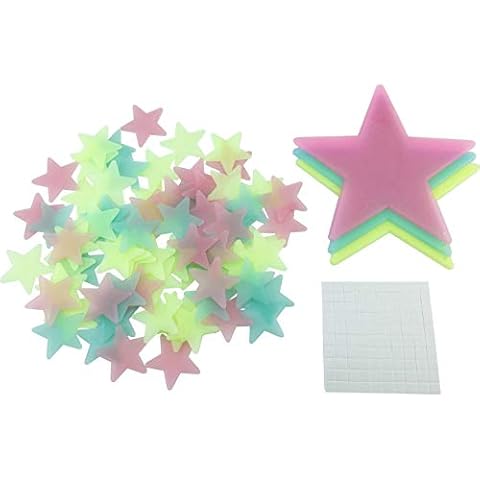 HoneyToys 204PCS 1.2" Luminous Stars Fluorescent Noctilucent Plastic Wall Stickers Decals for Home Ceiling Wall Baby Kids Bedroom (Multi-Color) Cover