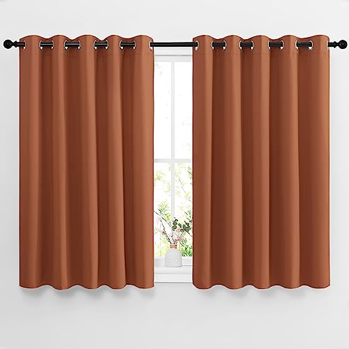 NICETOWN Half Window Curtains for Bedroom - Grommet Modern Thermal Insulated Blackout Window Treatments Sound Reducing for Nursery/Kitchen, Burnt Orange, W66 x L54, Set of 2