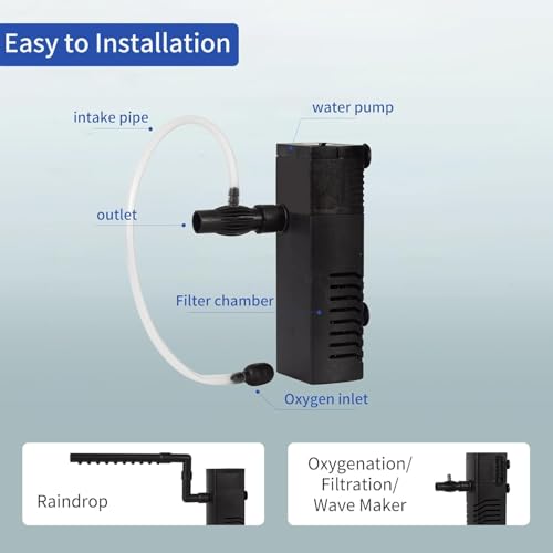 Image of Aquarium Filter Fish Tank Filter Powerful Submersible Turtle Water Filters Ultra Quiet Biochemical Sponge Filter for 5 to 15 Gallon Tank Filtration /Oxygenation /Water Cycle 5in1(4W)