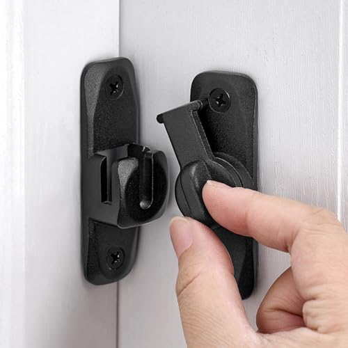 Image of INIRET Matte Black 90 /180 Degree Barn Door Latches, Zinc Alloy Right Angle Gate Lock, Flip Door Latch Hardware, Security Sliding Door Lock for Cabinets, Bathroom, Barn Door