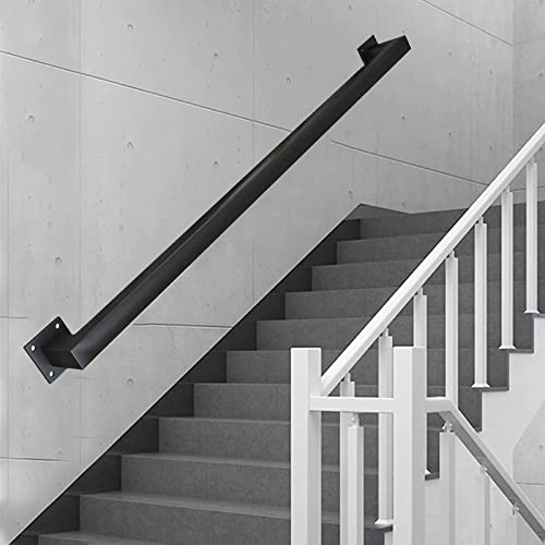 Main courante extérieure tube carré noir | Garde-corps mural fer escalier - 2