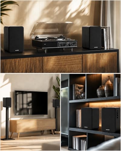 Image of Active Bookshelf Speakers 36W RMS - BT 5.4 Wireless Speaker with 5 Inch Woofer, Silk Dome Tweeter PC Speakers - USB Digital Audio Studio Monitors Bass & Treble Adjust AUX Input for Record Player TV