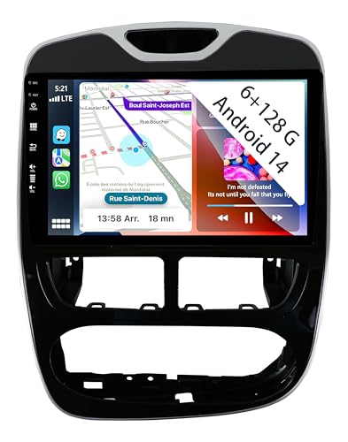 【6+128GB】 Autorradio Android 15 de 10.1 Pulgadas Radio para Renault Clio 4 2012-2019 Carplay Car Play inalámbrico Navi Pantalla Navegación Reproductor Bluetooth Estéreo Pantalla táctil