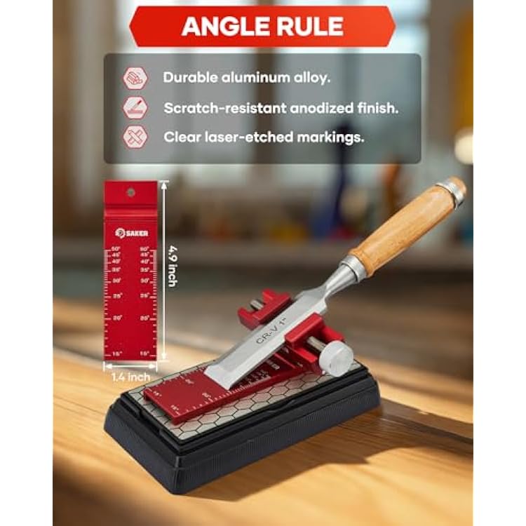 Saker Chisel Sharpening Jig,Precision Woodworking Tool for Chisel Sharpening, Plane Blade Restoration, and Sharpening Stone Flattening,Complete Sharpening System for Hand Tools