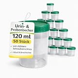 Urinsammelbehälter mit grünem Schraubdeckel 120 ml, Polypropylen, Urinbecher, Plastikbecher mit Deckel, Urin Probenbehälter, Probenbecher, Urin Becher, Behälter für medizinische Zwecke (50 Stück)