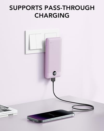 VRURC Portable Charger Built-in Cables and AC Wall Plug, USB C Power Bank 10000mAh, Travel Essentials Phone Charger Compact Lightweight External Battery Pack for Smart Phones, Tablets etc-Purple2