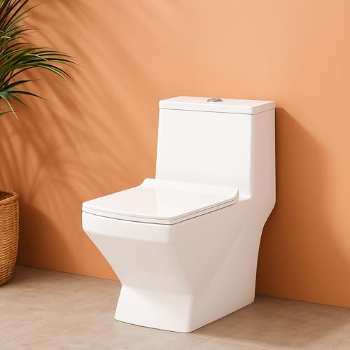 Image of KrissKross Western Floor Mounted One-Piece Water Closet Ceramic Western Toilet /Commode for Toilet with Soft Close Seat Cover For Lavatory, Toilets S-Trap Outlet Is From Floor,White