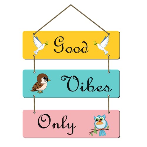 Webelkart®️ Decorative Good Vibes Only Wall Hanging Wooden Art Decoration Item for Living Room | Bedroom | Home Decor | Gifts | Quotes Decor Item | Wall Art for Hall | MDF Wall Sculpture , Set of 3