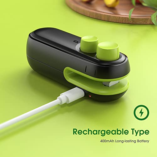 Mini Bag Sealer, 2 In 1 Heat Sealer For Snacks, Rechargeable Handheld Plastic Bag Resealer, Vacuum Bag Sealing Machine Portable, Keep Food Chips Cookies Fresh Black/Green #TOP3