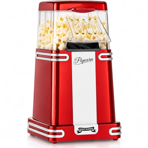 Gadgy Palomitera de Aire Caliente 1200W - Sin Aceite - Rojo Retro | Prepara Palomitas en 2-4 minutos sin aceite. Incluye Vaso medidor y Tapa desmontable, ideal para Cine en Casa