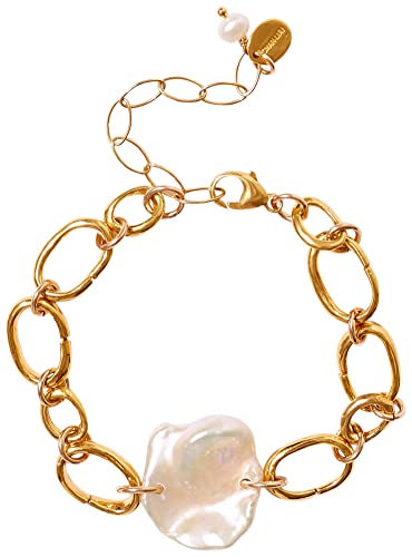 Chan Luu 18K Gold Plated Link White Keshi Pearl Bracelet #TOP15
