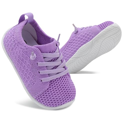 JOINFREE Toddler Shoes Boys Girls Barefoot Trainers Wide Fit, Breathable Mesh Upper Cushioned Comfortable Shoes for Kids Walking & Play Purple 7.5-8 Toddler