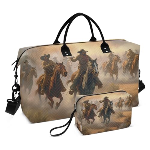 Large Travel Duffel Bag, Cowboy Racing Sports Tote Gym Bag, Shoulder Weekender Overnight Bag for Women Men, Carry On Luggage with Toiletry Bags