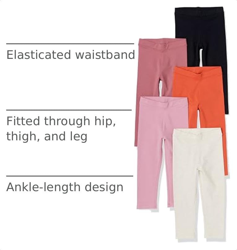 Image of Amazon Essentials Girls' Cotton Stretch Leggings, Multipacks