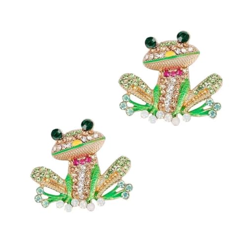 2Pcs Green Frog Brooch Pins for Women, Cute Rhinestone Inlaid Frog Enamel Animal Brooch Shirt Collar Badge Decor, Clothing, Shoes and Jewelry