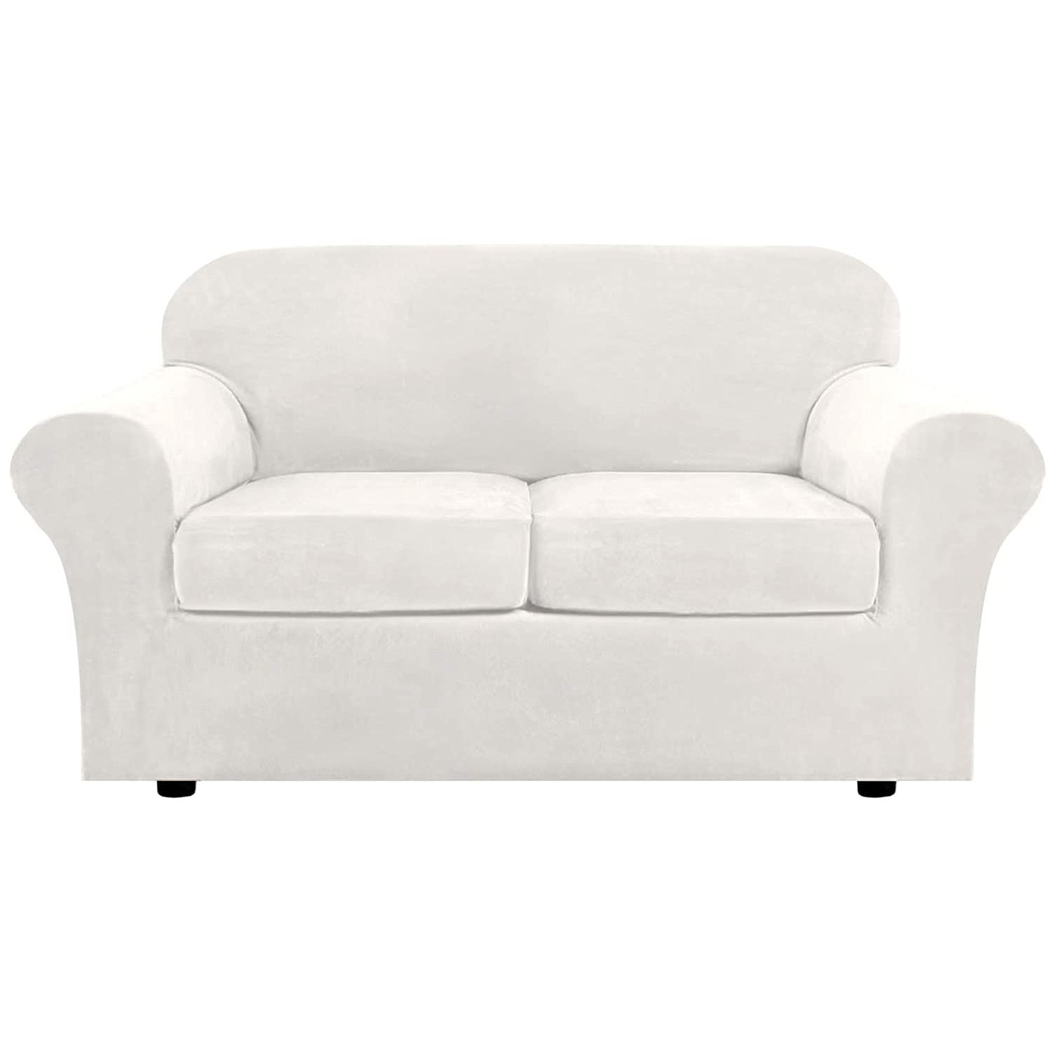 SDYdsgE sofa cover， Velvet Loveseat Sofa Slipcover Set Stretch Couch Cover for 2 Seater with Cushion Covers Luxurious Navy(Ivory)