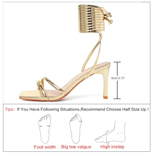 RIBONGZ Strappy Heels for Women Square Open Toe Tie Up Sandals Ankle Strap Lace Up Stiletto High Heels Sexy for Wedding Prom Party Comfort Dress Shoes2