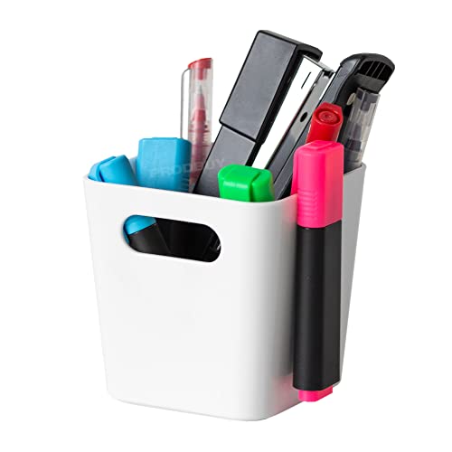 Prodbuy-Limited [Pack of 3] Small White Plastic Square Desktop Pen Pots