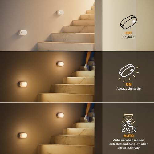 Lyridz Rechargeable Battery Night Light with Motion Sensor, Portable Mini Warm White LED Stick-on Closet Light, Adjustable Brightness for Bathroom, Bedroom, Kitchen, Cabinet, Stairs, Hallway, 2-Pack — view 3