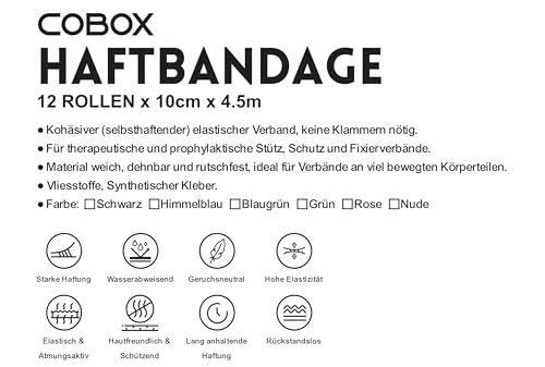Haftbandage – 12 Rollen x 10 cm x 4,5 m, Erste Hilfe, Sport, Bandagen, COBOX Tierarztverband selbstklebende Bandagen, Nude