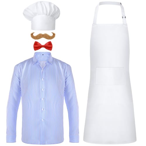 Déguisement chef cuisinier complet avec barbe et tablier blanc